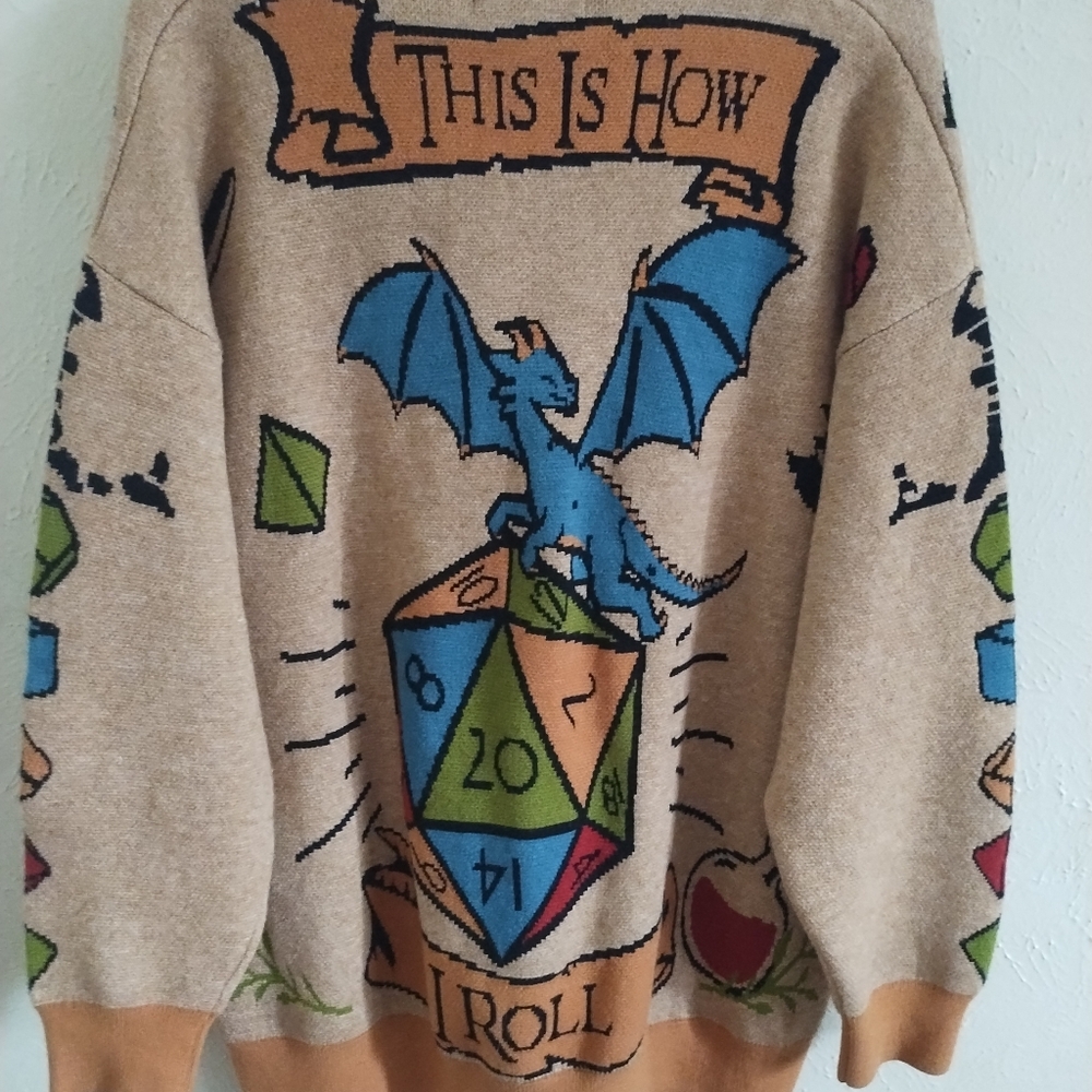 Koko Kuma Knited DND Themed Dice Goblin Cardigan With Dragon Print